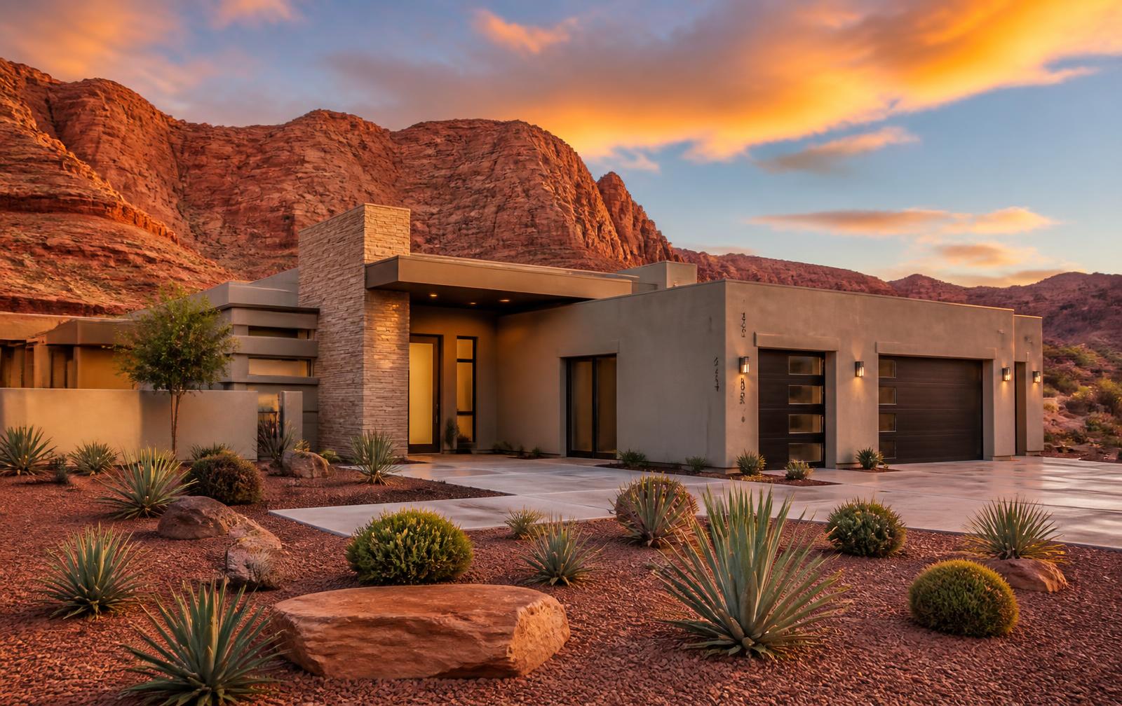 Luxury desert home below the red rock cliffs of St. George, Utah